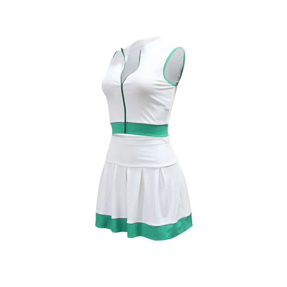 Women Two Piece Sets Shorts Skirt Set Zipper Sleeveless Sexy Tops Short Skirts A Line High Waist Y2k Streetwear Elegant Work