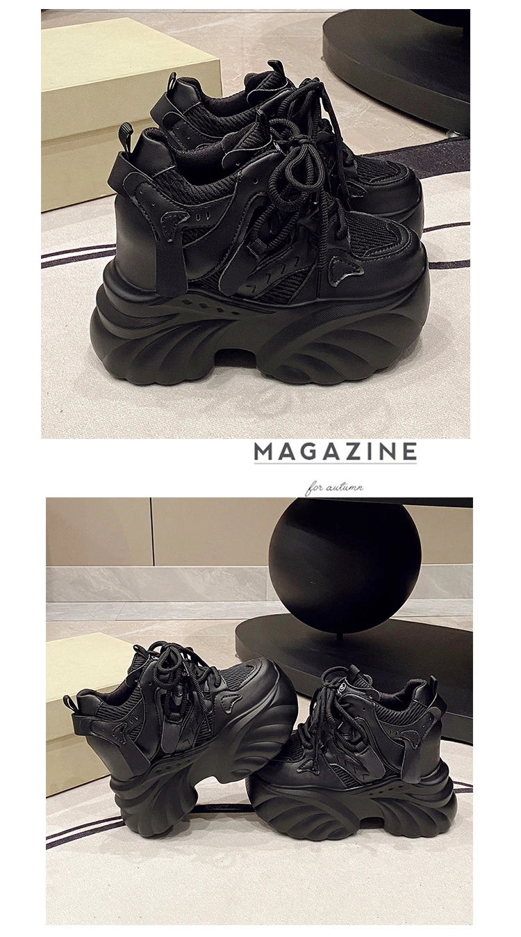 NEW Women Chunky Sneakers Internal 11CM High Platform Breathable Mesh Shoes Ladies Wedges Casual Shoes For Woman Sports Dad Shoe