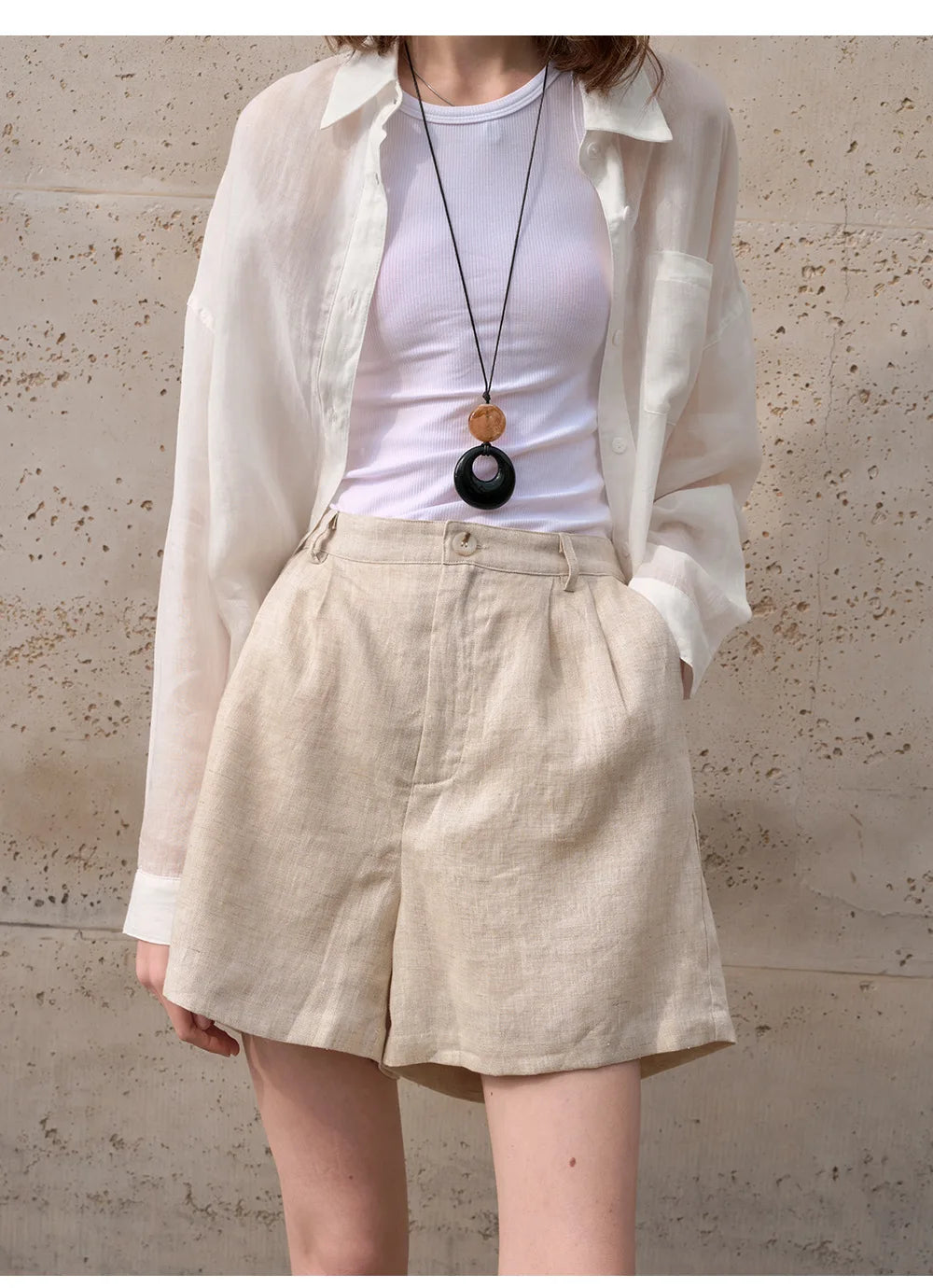 Retro 100% Linen Short Pants Women High Wasit Casual Harajuku Fashion Streetwear White Color Summer Office Lady Female Shorts