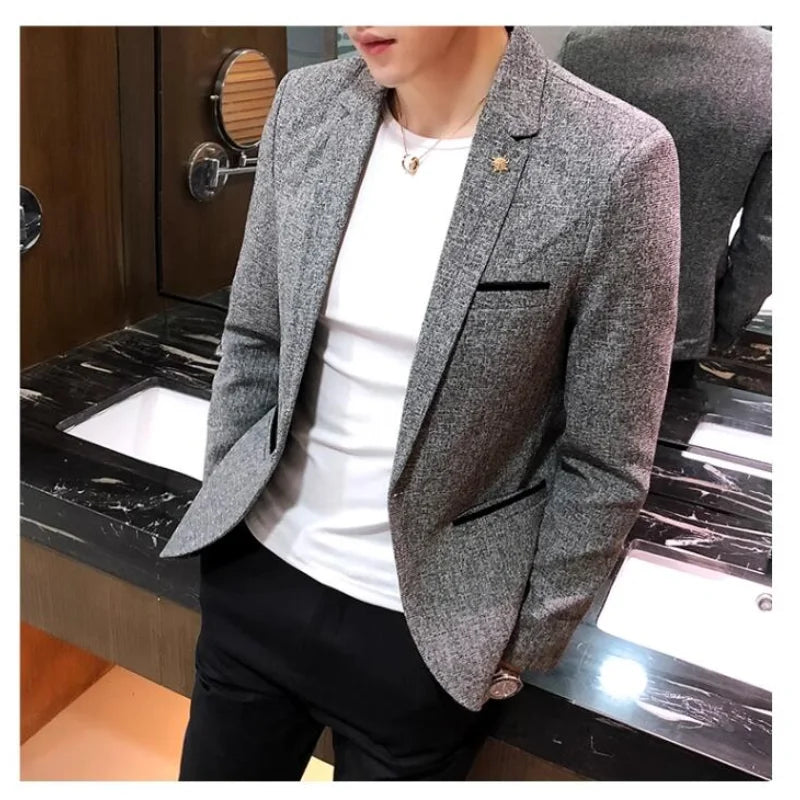 Men's Retro Casual Suit Jacket Blazers Business Formal Linen Suit Jacket High-quality Club Dress Formal Jacket Plus Size 4XL-M