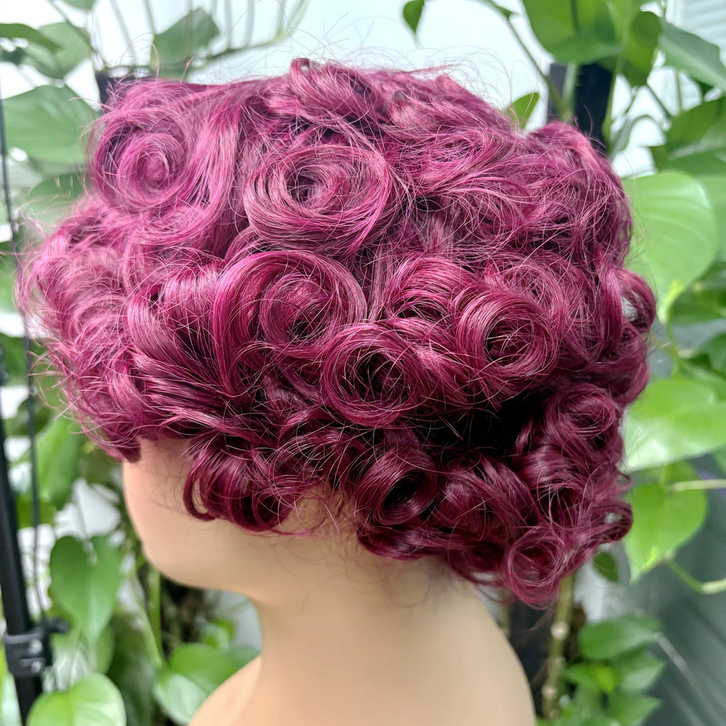 Full Machine Made Loose Wavy Bob Wig Human Hair Wigs 220% Short Colored Bouncy Curly Gluelesss Human Hair Wigs with Bangs
