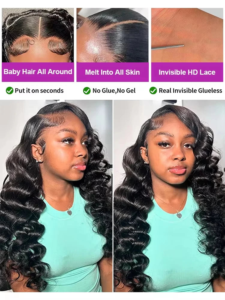 Lakeisha High Density Loose Wave HD 13x6 Lace Front Wigs Human Hair Black Raw Brazilian Deep Curly 40 Inch 13x4 Lace Frontal Wig
