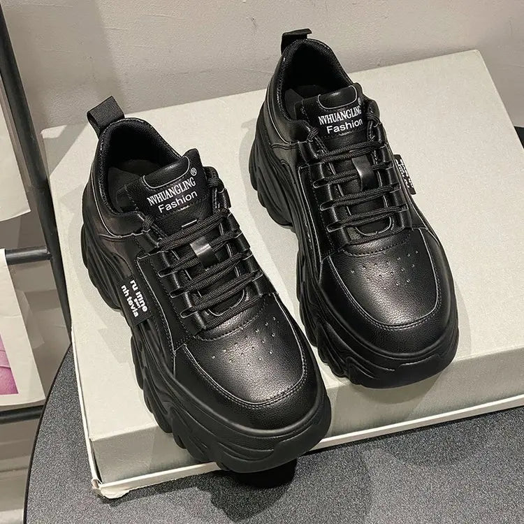 Women Shoes Trend White Black Chunky Sneakers Autumn Winter Thick Bottom Dad Shoes High Quality PU Leather Platform Sneakers New