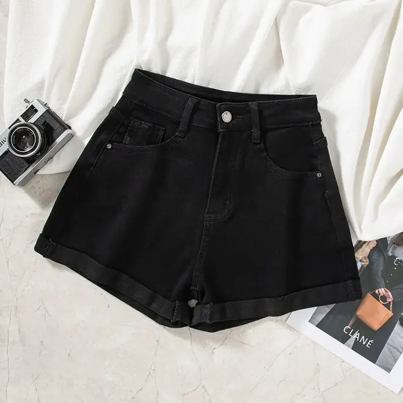Denim Shorts Women High Waist Slender Korean Fashion Summer Frayed Buttons Zipper Tassel Loose Solid All-match Streetwear Chic