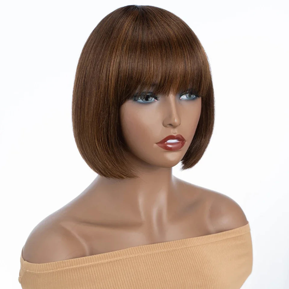 Orange Blonde Short Cut Straight Bob Wigs Rebecca With Bangs Red 99J Human Hair Brazilian Straight Machine Made Human Hair Wigs