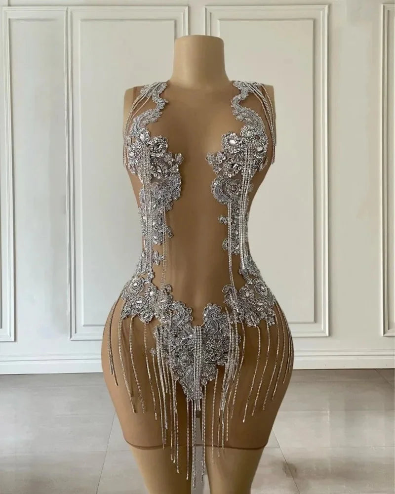 See Through Short Prom Dresses Black Girls Sheer Birthday Party Dresses African Mini Cocktail Dresses Homecoming Customized
