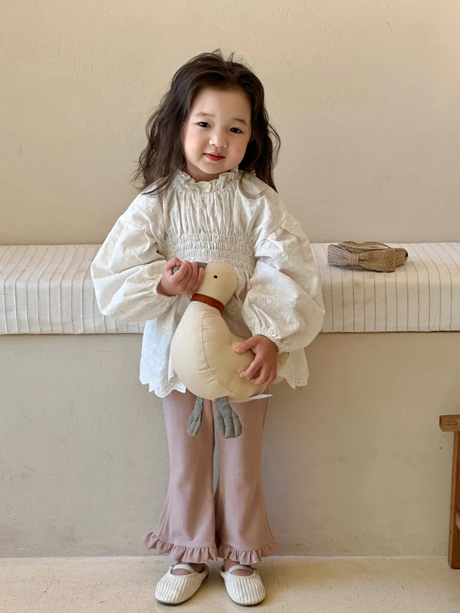 deer jonmi 2026 Spring New Korean Style Toddlers Kids Lace Embroidery Blouses Lantern Sleeve Tops Children Princess Shirts