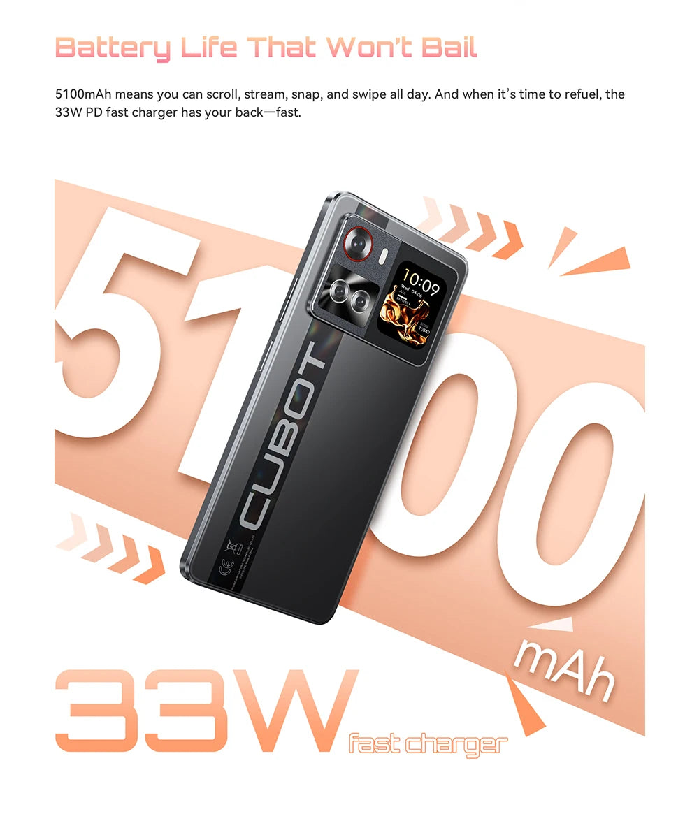Cubot X100 16GB(8+8) RAM+256GB ROM 64MP Camera 5100mAh Android 15 Dimensity 7025 5G Smartphone 6.88" 120Hz 33W NFC Mobile Phone
