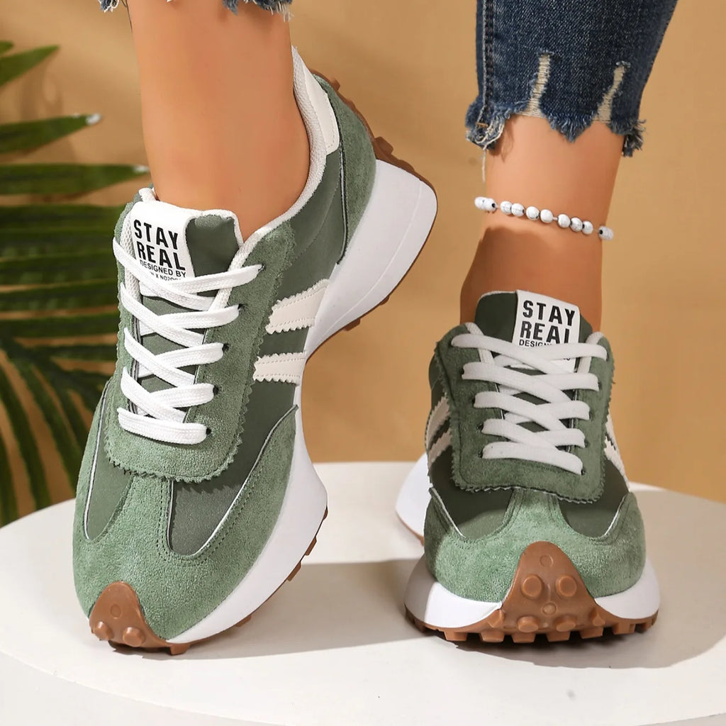 Spring Thick Bottom Women Sneakers 2025 Summer Casual Patchwork Leather Sneakers Women Outdoor Casual Comfortable Shoes Ladies