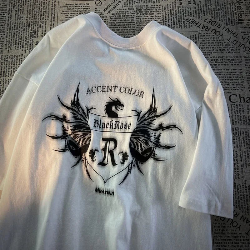 American Version Vintage Fashion Letter Printing Couple T-shirt Baju Vintage Plus Size Lengan Pendek Clothes Loose Shirt Top
