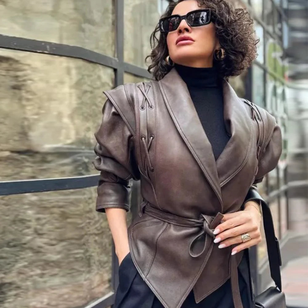 Oligai Spring Women's Casual Faux Leather Jacket Coat for 2025 Stunning PU Jacket Blouse for High Street