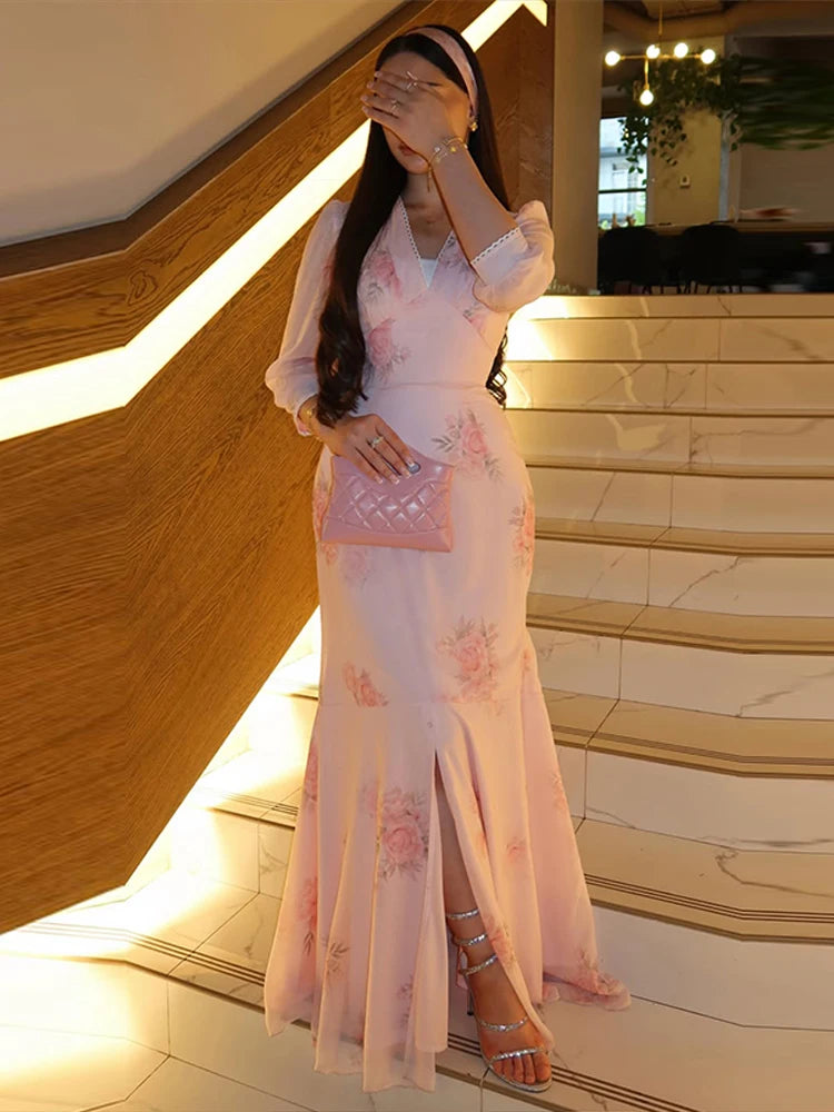 Fashion Women Floral Printed Long Dresses Elegant Short Sleeve Maxi Dress 2026 Summer New Female Evening Vestidos High Street