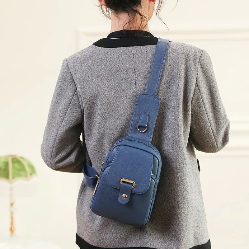 Women Bag Chest Bags Soft PU Leather New Trend Bags Female Crossbody Bag Shoulder Messenger Bags Multiple Pockets Pack Designer