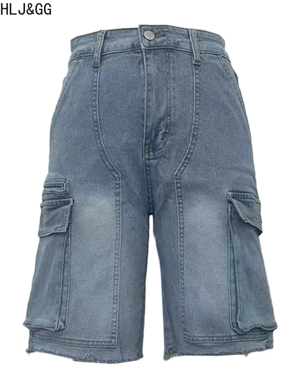 HLJ&GG Y2K Hot Girl Fashion Pattern Print Two Piece Sets Women O Neck Sleeveless Top And Denim Cargo Shorts Outfits Streetwear
