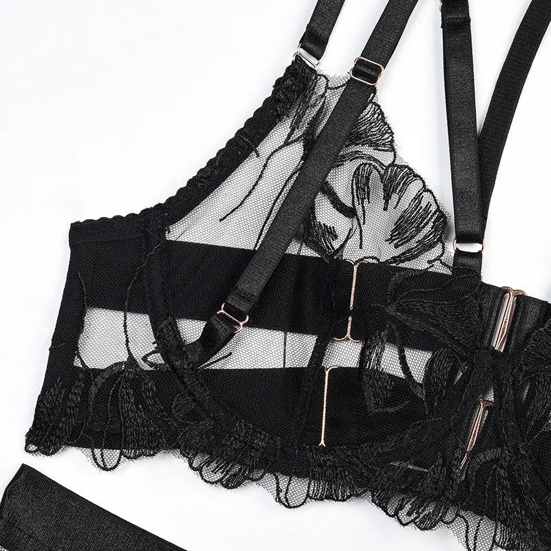 Diccvicc Sensual Lingerie Floral Lace Halter Bra Fancy Garter Set See Through Women Sexy Underwear Fine Exotic Intimate Outfits
