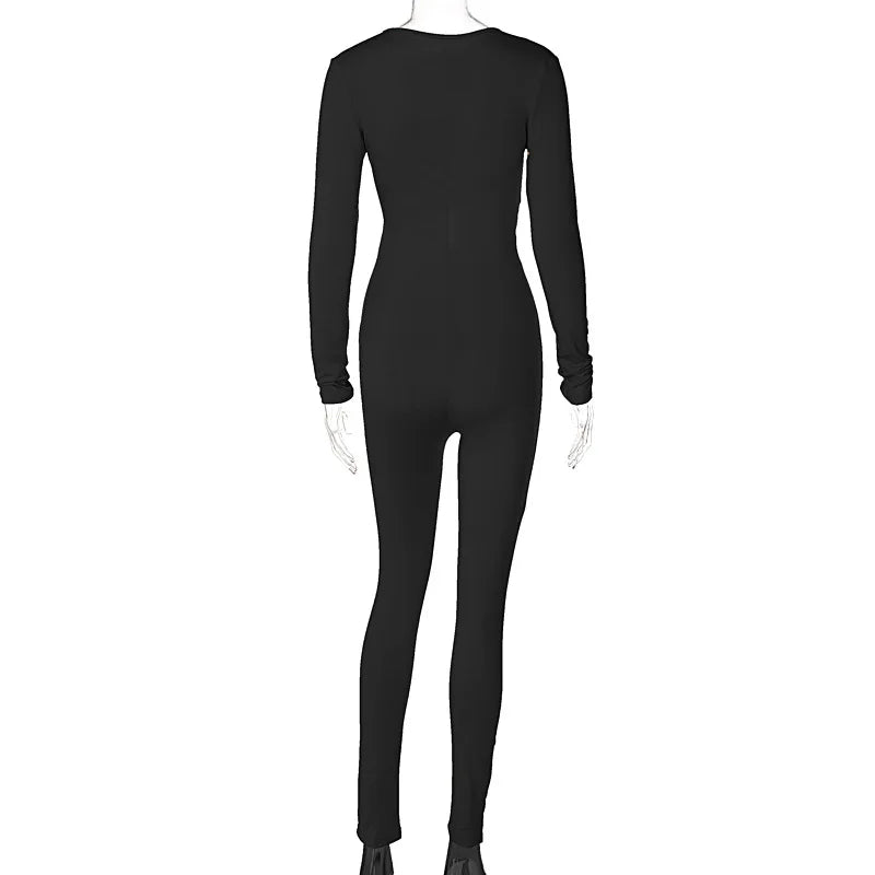 Summer Y2K Streetwear Women's Sexy Hollow Out Jumpsuits Bandage Tie Long Sleeve Bodycon Playsuits Women Clothes Gothic Rompers