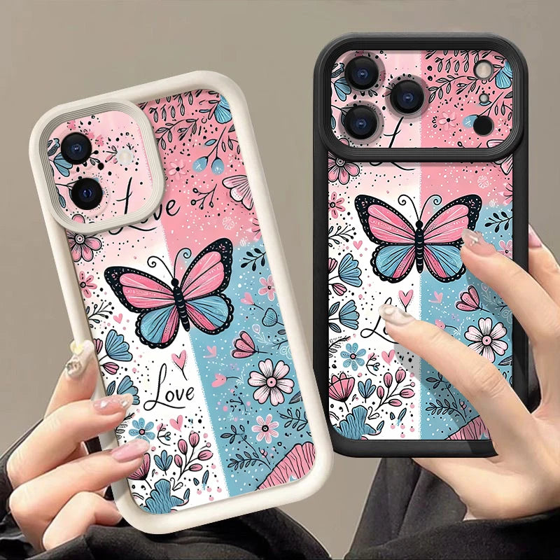 Butterfly Flower Patterned Phone Case For iPhone 17 Pro Air 16e 15 16 Pro Max 14 16 Plus 13 12 Pro Max Shockproof Soft TPU Cover