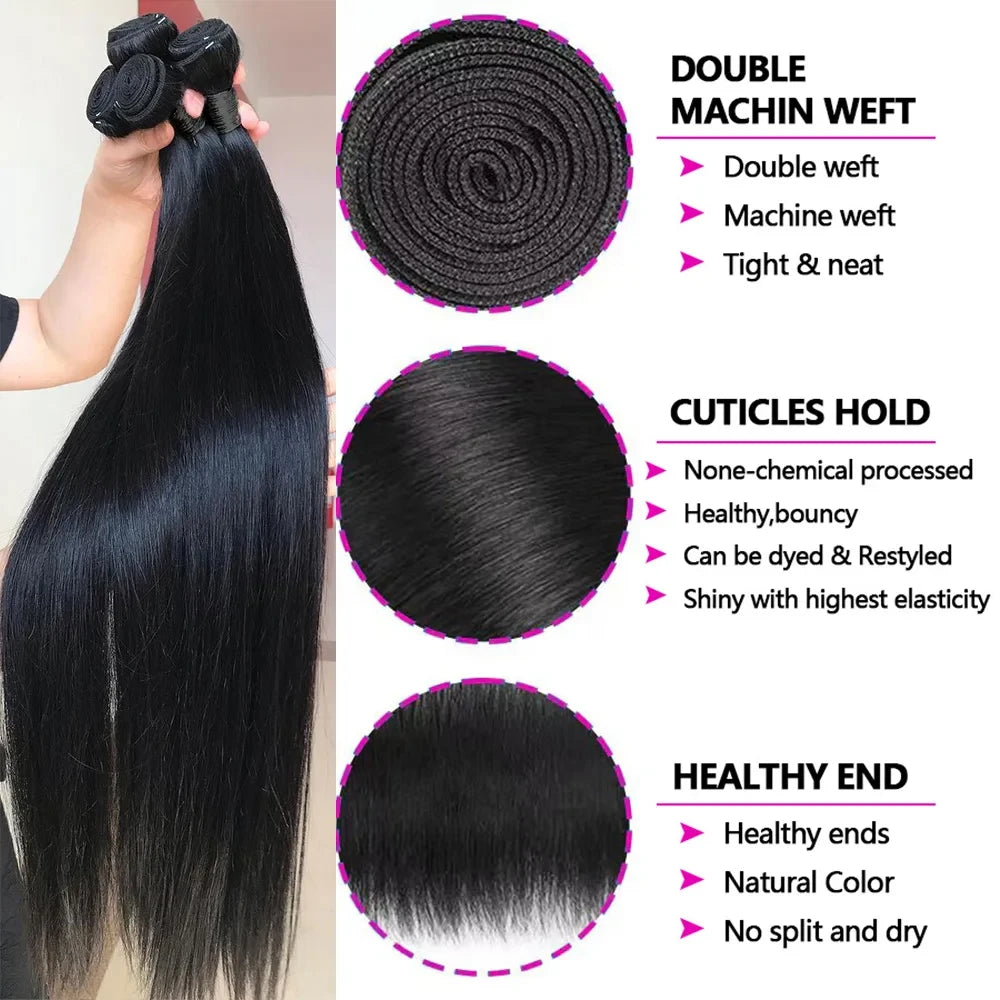 12A Straight Human Hair Bundles 32 Inch Raw Hair Bundles 1/3/4 Pcs Brazilian Human Hair Bundle 3-5 Workdays Delivery For Women