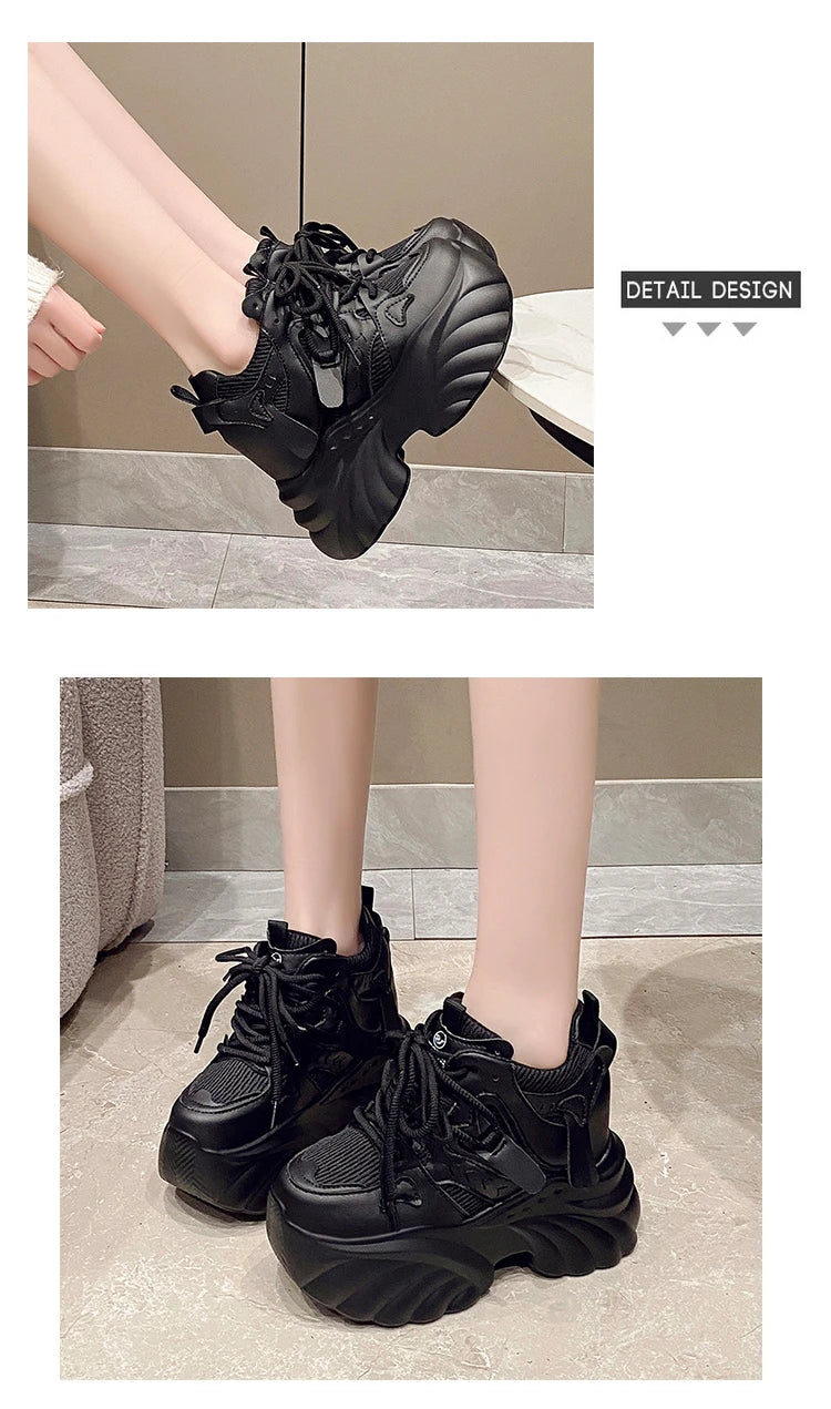 NEW Women Chunky Sneakers Internal 11CM High Platform Breathable Mesh Shoes Ladies Wedges Casual Shoes For Woman Sports Dad Shoe