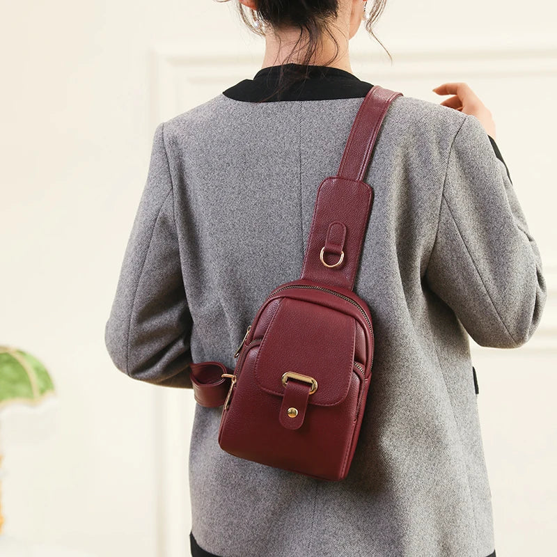Women Bag Chest Bags Soft PU Leather New Trend Bags Female Crossbody Bag Shoulder Messenger Bags Multiple Pockets Pack Designer