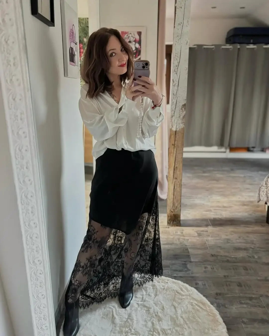 Black Lace Patchwork Mini Skirt Women Fashion Solid Sexy Mid-length Skirts Lady Elegant 2025 Party Daily Party Slim Fit Gowns