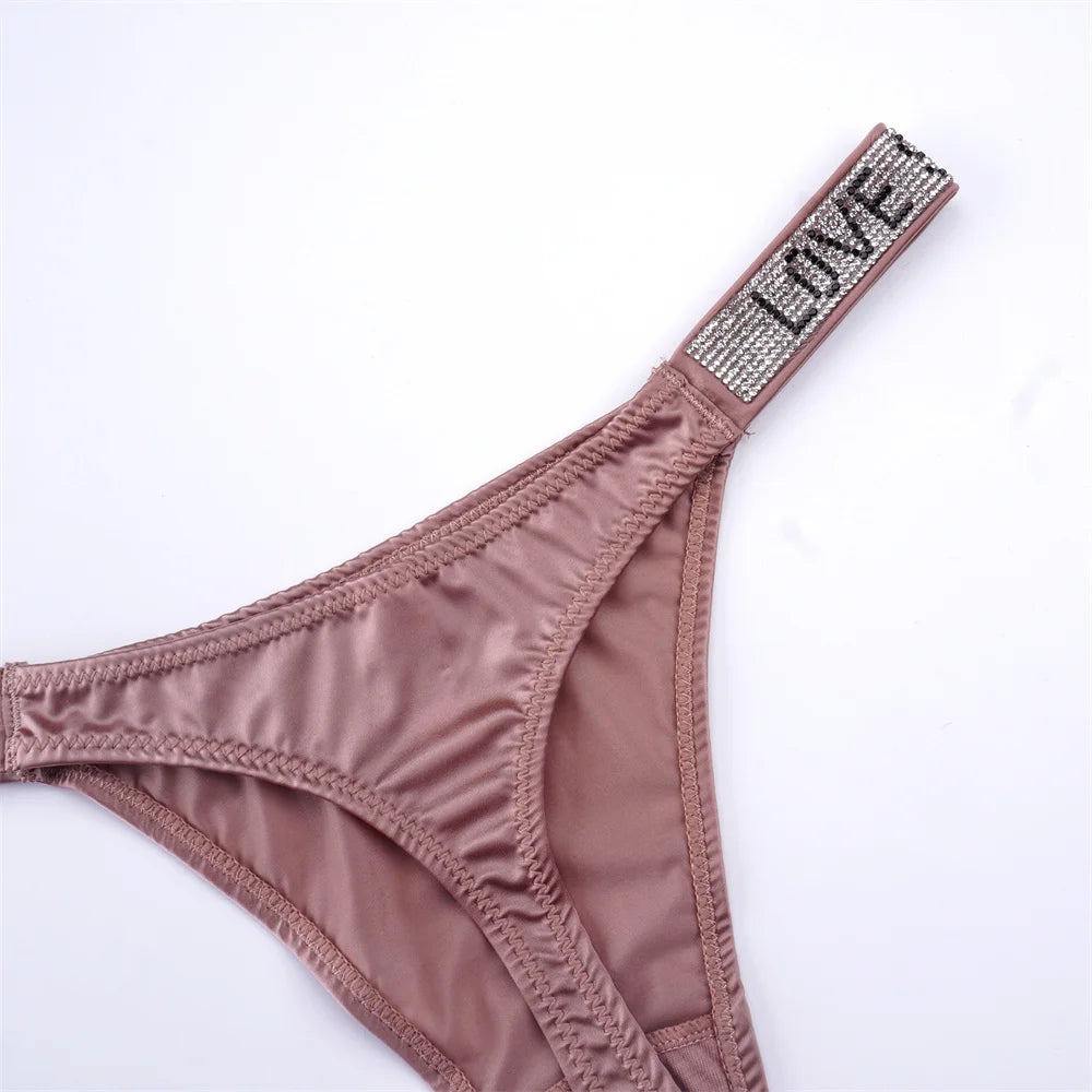 3PCS Sexy Low Waist Rhinestone Waistband Smooth Silk Thong Women Invisible G-string Plus Size S-XL Seamless Lingerie