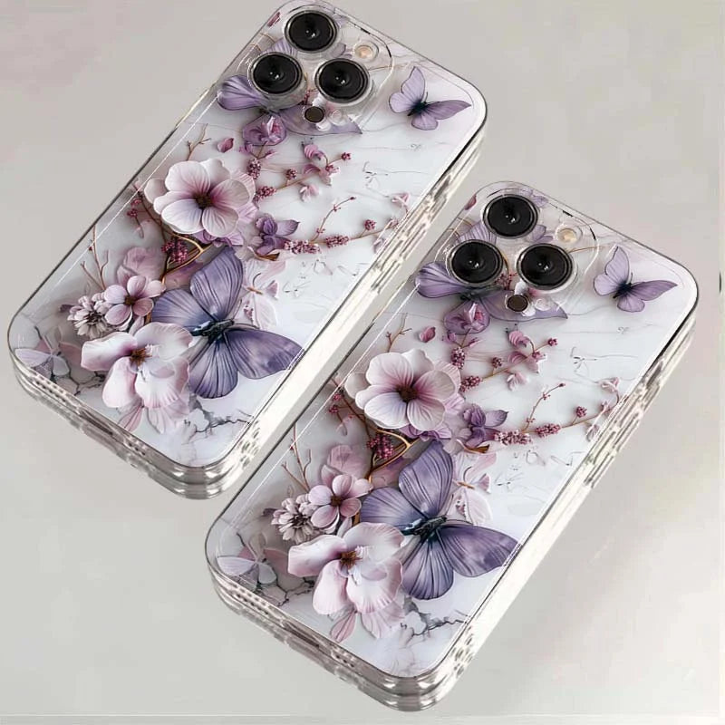 Creative Butterfly Flower Pattern Phone Case For iPhone 11 12 13 14 15 16 17 Pro Max XS X XR 7 8 Plus 16e Transparent Soft Cover