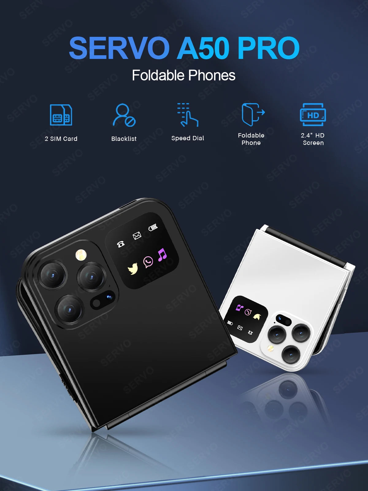 SERVO A50 PRO Flip Mobile Phone 2G GSM 2.4" Display Auto Call Recorder Speed Dial 2 SIMs Foldable Telephones Official Authentic