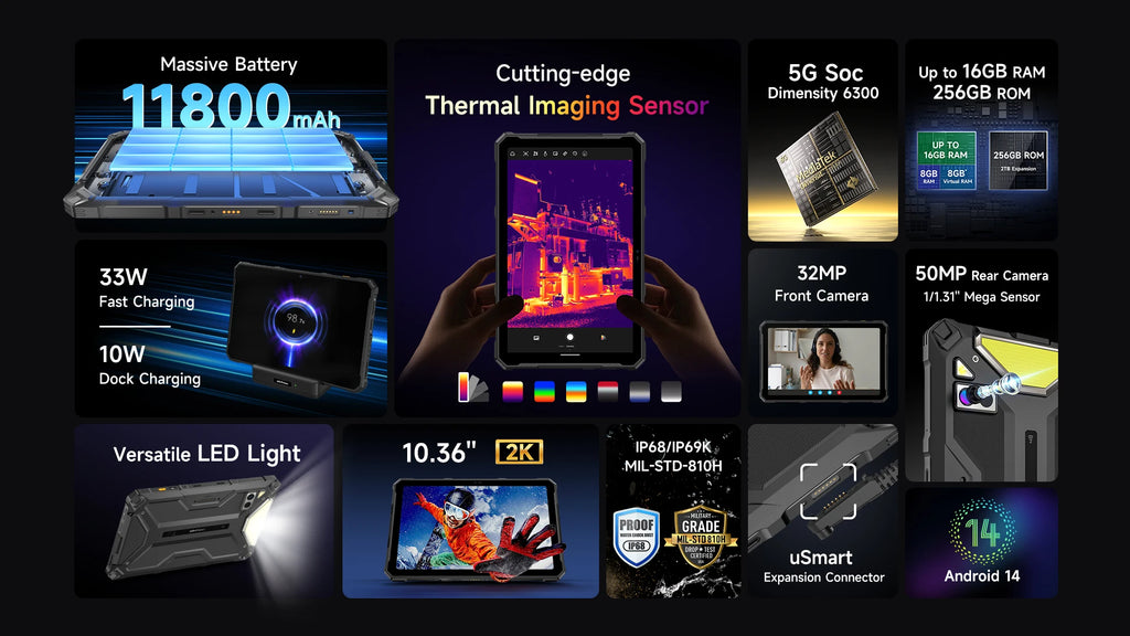 Ulefone Armor Pad 4 Ultra (T ) 16GB(8+8) 256GB 5G Rugged Tablet 11800mAh 10.36 Inch Android 14 50MP LED Light Tablets PC Global