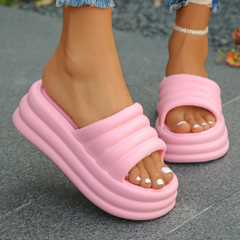 Women's Chunky Platform Slippers Summer Comfort Soft Thick Bottom Slides Woman for Sandals 2024 Open Toe Non-slip Beach Shoes