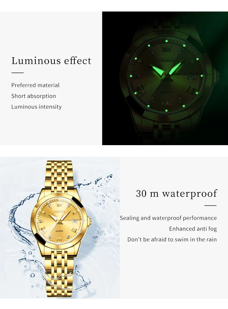 OLEVS 9931 Watch For Men Women Roman Scale Quartz Couple Watch Rhombus Mirror Auto Date Wristwatch Luxury Waterproof Hand Clock