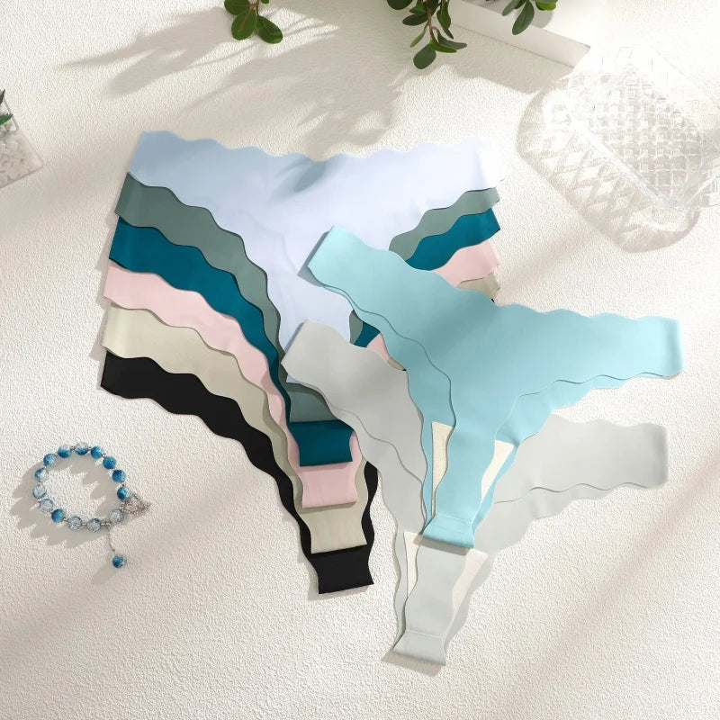 3Pcs/Set Traceless Ultra-thin Summer Underpants Sexy Low Rise Wave Edge Thongs Seamless Solid Color Ice Silk Breathable G-String