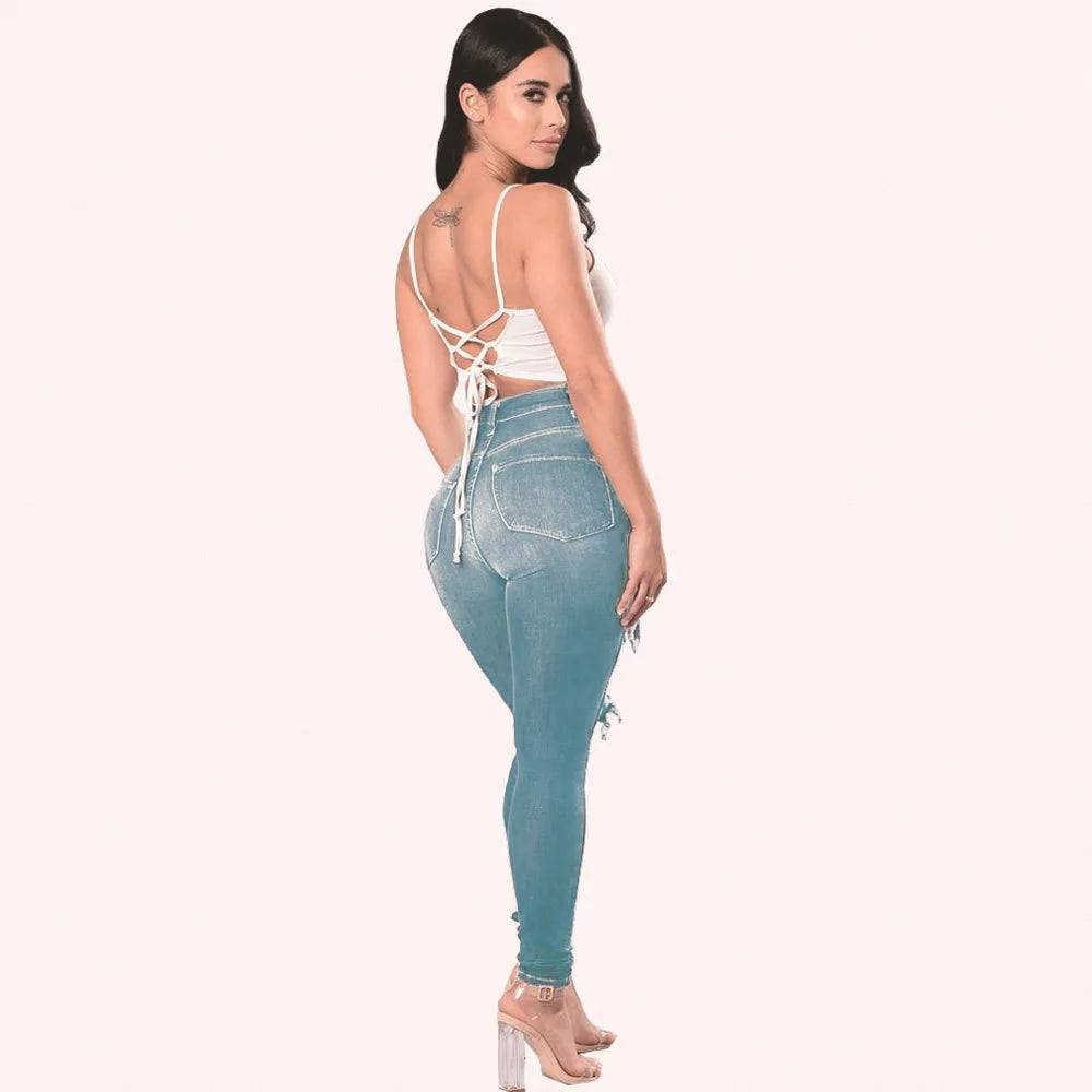 Women's Ripped Jeans Slim Fit Ankle Pants - High Waist Distressed Denim Skinny Pants for Women