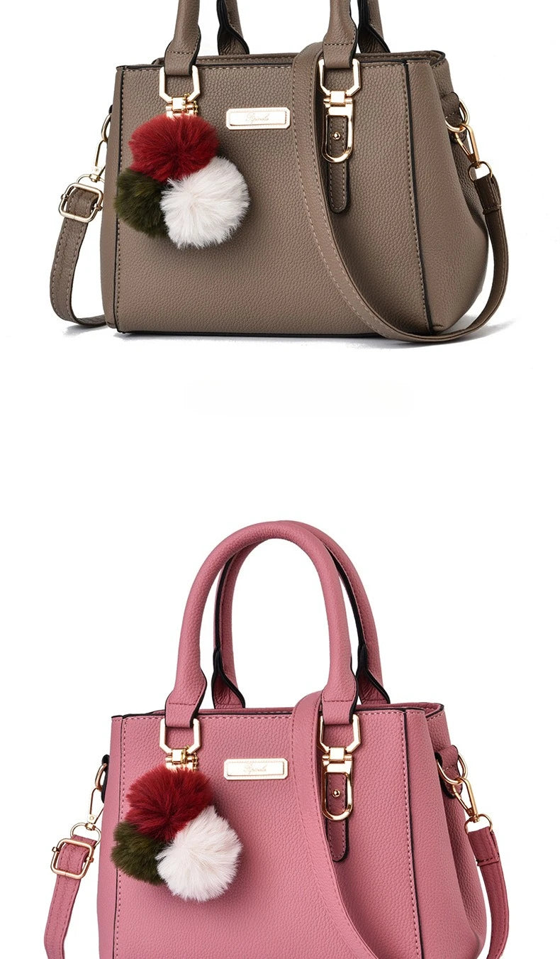PU Leather Ladies HandBags Women Vintage Purse Plush Tassel Messenger Bags Tote Boston Shoulder Crossbody Bag