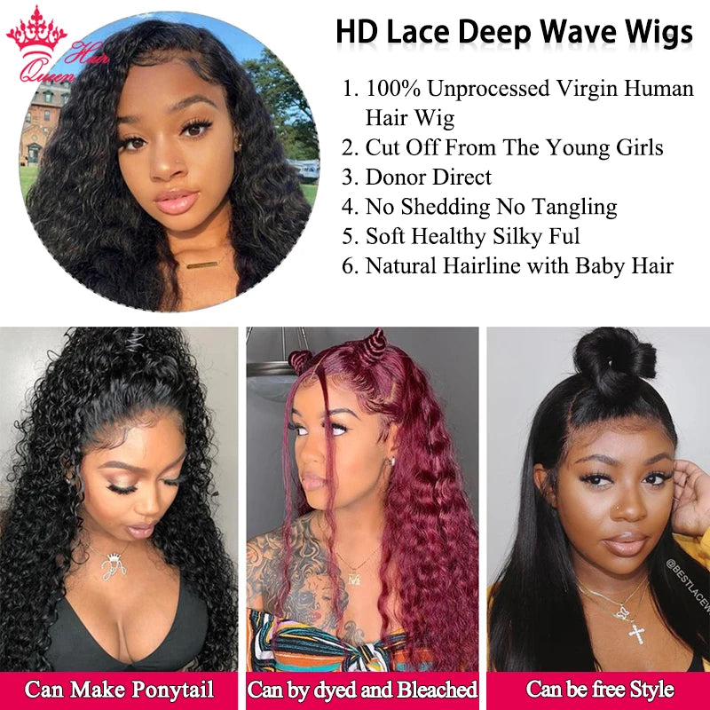 100% Real HD Lace Front Wigs Deep Wave Virgin Human Raw Hair Wigs For Women Lace Frontal Wigs Curly Wave lace front wig