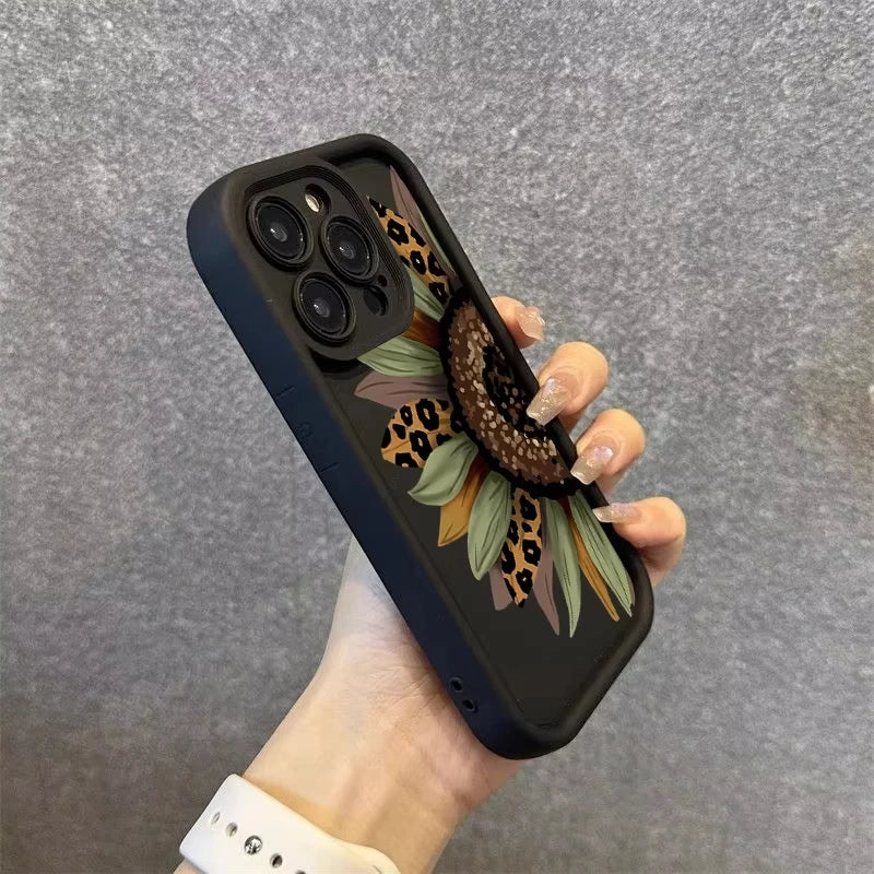 Cute Sunflower Pattern Phone Case For iPhone 17 11 12 13 14 15 16 Pro Max 16E XR X XS 7 8 Plus SE 2025 Silicone Soft Cover