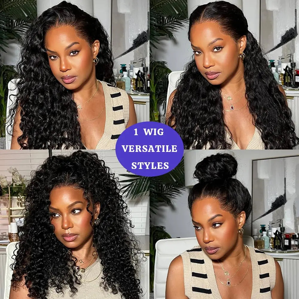Deep Wave 360 Lace Front Wigs Human Hair Curly HD Full Lace Front Wigs Human Hair Pre Plucked With Drawstring 180 Density 30Inch