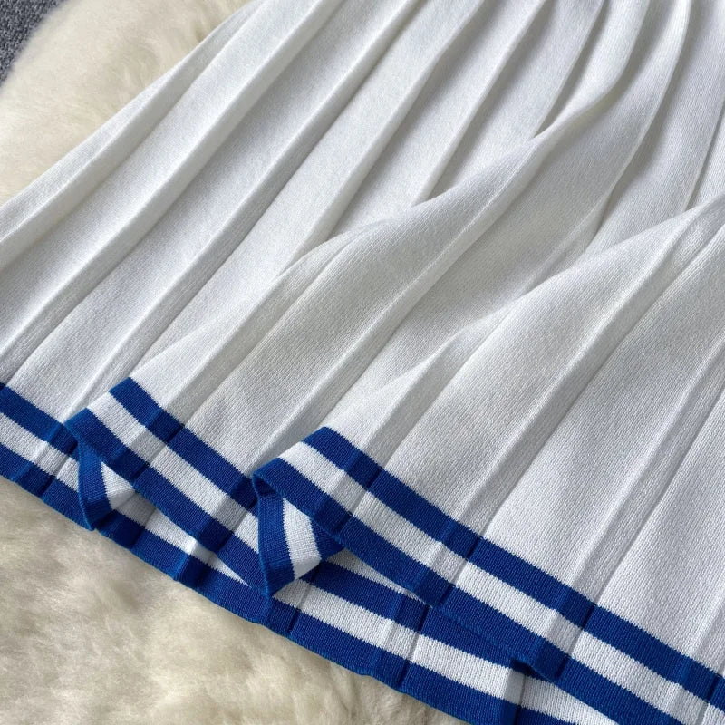 Fashion Knitting 2 Piece Sets Women Outfits Summer Clothing Women 2026 Polo-Neck Top Mini Skirt Suit Casual Knitted Dress Sets