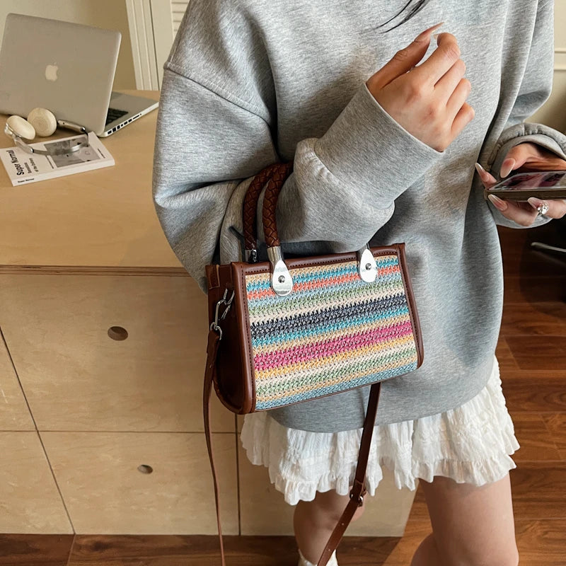 Designer Women Shoulder Bag Fashion Woven Handbag Purse Small Square Crossbody Bags 2025 Brand Straw Tote Bag Classic Ladies Bag