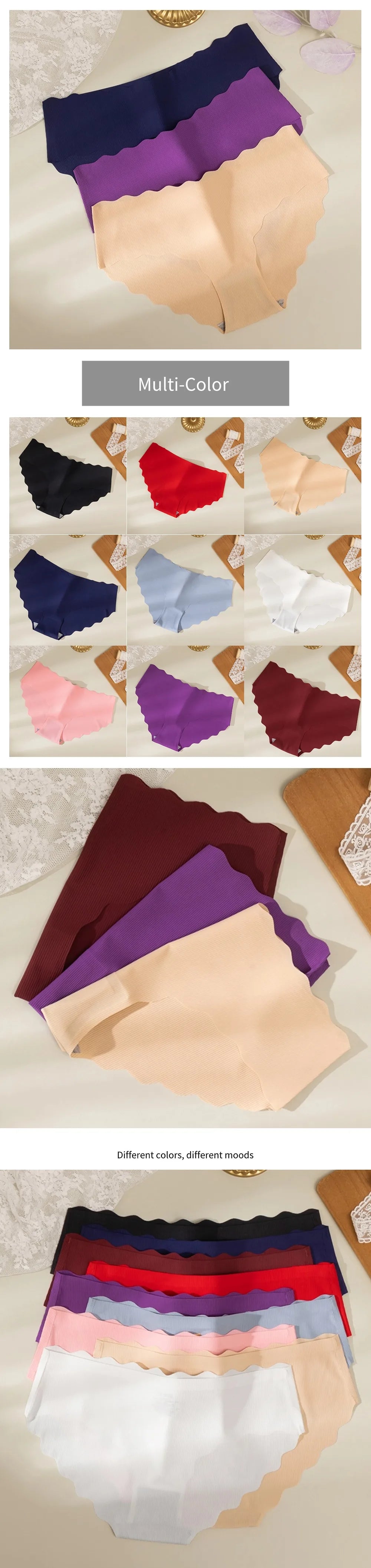 GICZI 10Pcs/Set Women's Panties Seamless Ice Silk Underwear for Woman Multicolor Striped Briefs 2024 New Fashion Underpants S-L