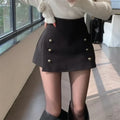 Double-Breasted Simple Woolen A-Line Mini Skirt Women's Autumn Winter Sexy Bodycon Short Pants Versatile High Waist Skirt