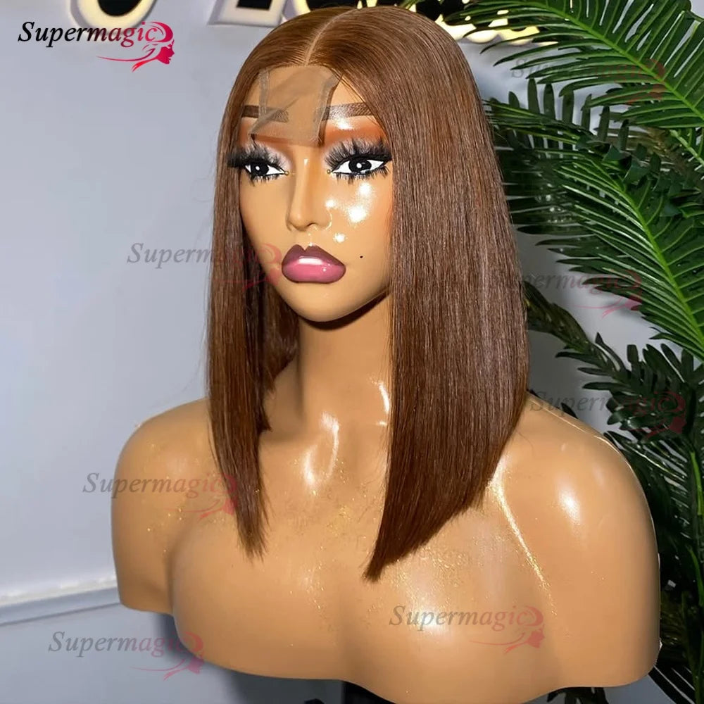 Double Drawn 2x6 HD Glueless Bone Straight Bob Wigs Raw Vietnamese Virgin Human Hair Short Chocolate Brown Bob Wigs for Women