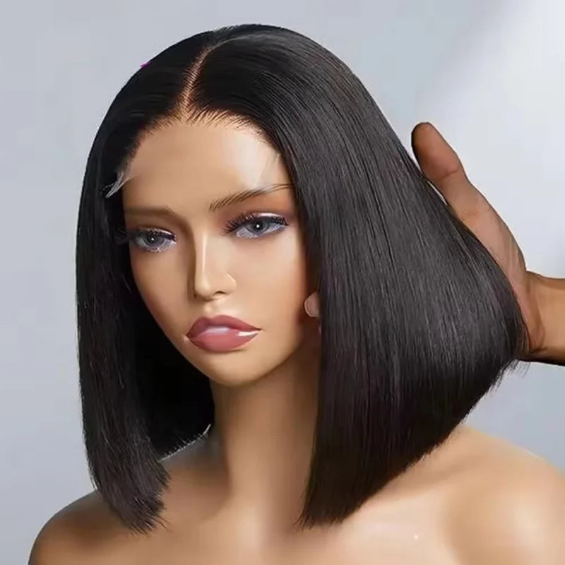 13x4 Short Bob Straight 13x4 Transparent Lace Front Wig 200% Density Human Hair Pre Plucked Wigs For Black Women 12 16 Inch