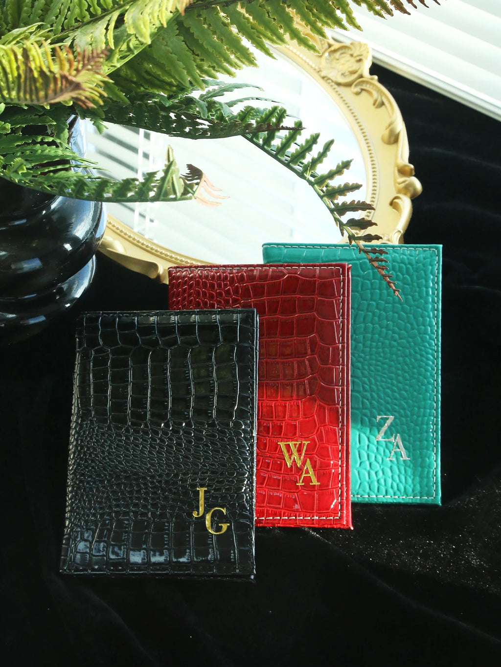 Customized Initial Passport Holder & Luggage Tag Set Personalized Gold Silver Monogram Embossed Crocodile Leather Travel Gift