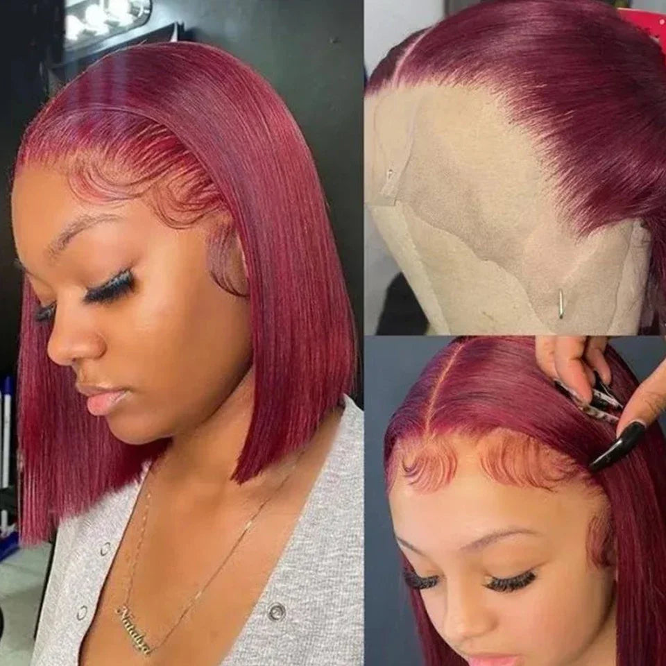 Sleek Ombre Pink Transparent Short T Lace Bob Human Hair Wigs Peruvian Straight 13x6x2 Lace Front Wig For Women Pre Plucked