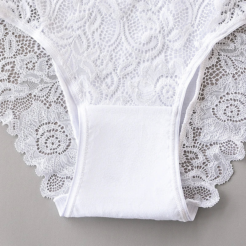 3PCS/Set Blue White Khaki Solid Color Cotton Panties Lace Floral Embroidery Briefs Solid Color Sexy Female Underwear Lingerie