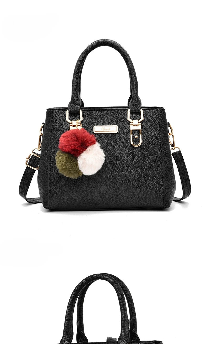 PU Leather Ladies HandBags Women Vintage Purse Plush Tassel Messenger Bags Tote Boston Shoulder Crossbody Bag