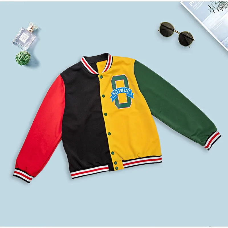 Women Patchwork Contrast Color Letter Embroidery Jackets 2025 Fashion Single Breasted Coat Female Full Sleeve Streetwear XS-4XL