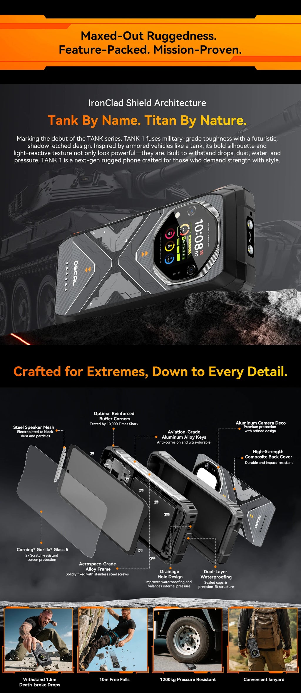 Blackview OSCAL TANK 1 5G Rugged Smartphone,20000mAh/55W, 6,78" FHD+ 120Hz Display, MTK7050,Android Camera,IP68/IP69K/GPS/NFC