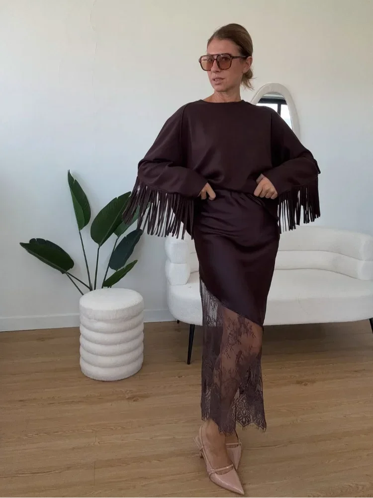 Black Lace Patchwork Mini Skirt Women Fashion Solid Sexy Mid-length Skirts Lady Elegant 2025 Party Daily Party Slim Fit Gowns